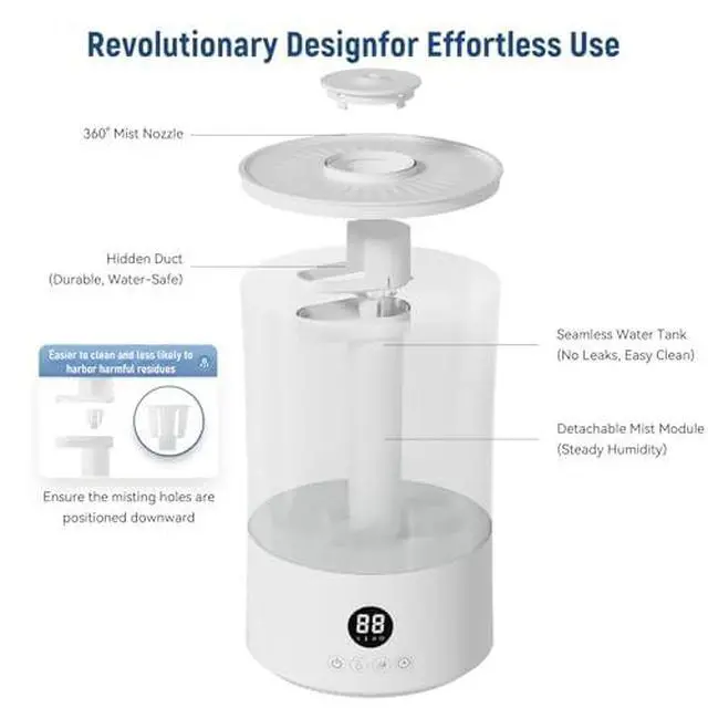 Alt view image 3 of 7 - Humidifiers for Bedroom, 4L Top Fill Humidifier for Large Room, 250ml/h Cool Mist Output Humidificador, 24dB Quiet Air Humificador with Remote, Easy to Fill & Clean, fit Baby & Indoor