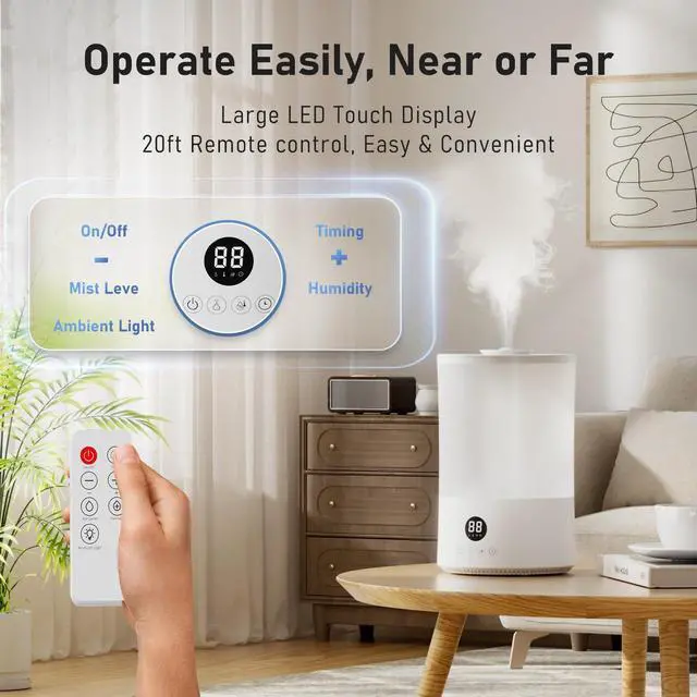 Alt view image 4 of 7 - Humidifiers for Bedroom, 4L Top Fill Humidifier for Large Room, 250ml/h Cool Mist Output Humidificador, 24dB Quiet Air Humificador with Remote, Easy to Fill & Clean, fit Baby & Indoor