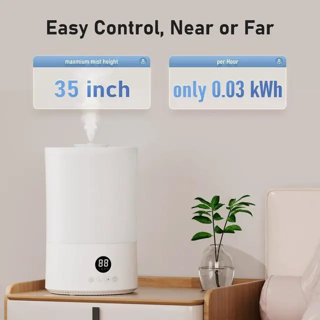 Alt view image 5 of 7 - Humidifiers for Bedroom, 4L Top Fill Humidifier for Large Room, 250ml/h Cool Mist Output Humidificador, 24dB Quiet Air Humificador with Remote, Easy to Fill & Clean, fit Baby & Indoor