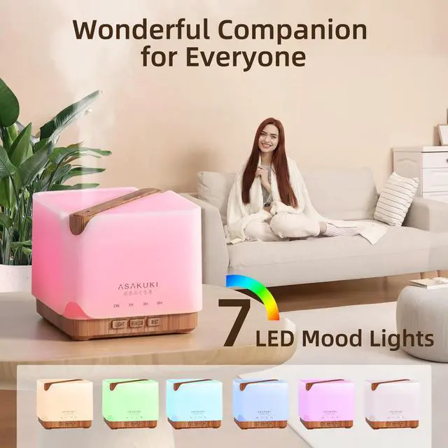 Alt view image 7 of 7 - Essential Oil Diffuser for Home, Large 700 ml Humidifier with Automatic Shut-Off, Scent Aromatherapy Diffuser with 7 LED Lights for Living Room, Kitchen, Bedroom, Hotel - Yellow