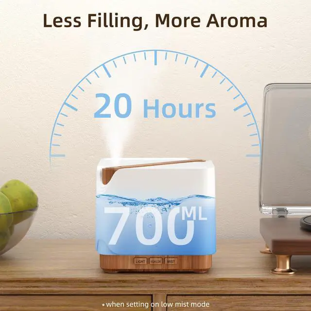 Alt view image 6 of 7 - Essential Oil Diffuser for Home, Large 700 ml Humidifier with Automatic Shut-Off, Scent Aromatherapy Diffuser with 7 LED Lights for Living Room, Kitchen, Bedroom, Hotel - Yellow