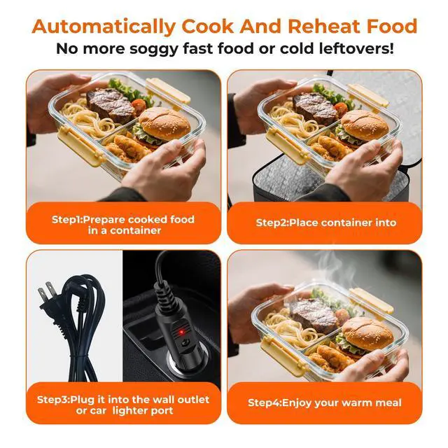 Alt view image 4 of 7 - Portable Electric Lunch Box Food Heater,12V/24V/110V 3-in-1 Food Warmer Box, Mini Portable Oven Car Food Warmer, Heated Lunch Bag for Adults Office Travel Work Truck Meal Reheating