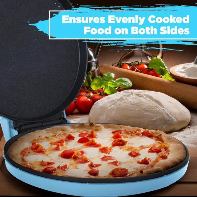 Alt view image 5 of 7 - Pizza Maker 12 inch Pizzas Machine, Newly improved Cool-touch Handle Non-Stick plates Pizza oven & CalzoneMaker, Electric Countertop Oven for Home or School, 12 Indoor Grill/Griddle, Teal