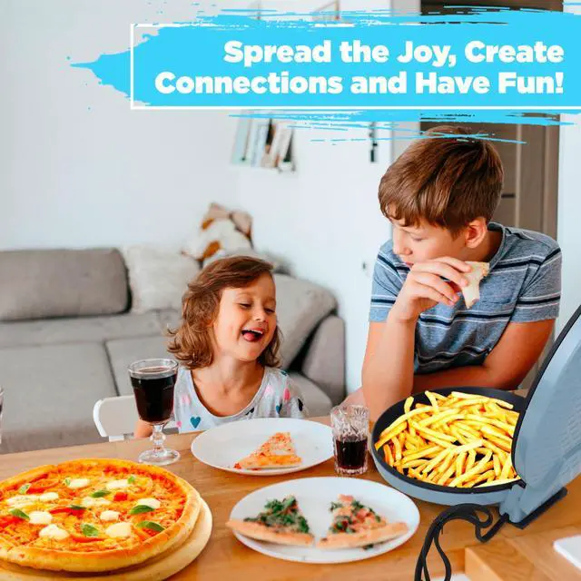 Alt view image 4 of 7 - Pizza Maker 12 inch Pizzas Machine, Newly improved Cool-touch Handle Non-Stick plates Pizza oven & CalzoneMaker, Electric Countertop Oven for Home or School, 12 Indoor Grill/Griddle, Teal