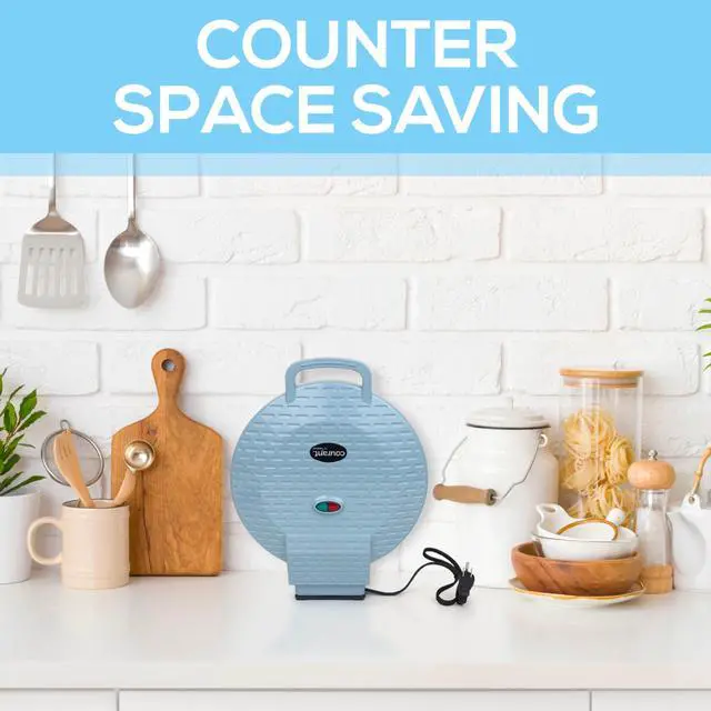 Alt view image 6 of 7 - Pizza Maker 12 inch Pizzas Machine, Newly improved Cool-touch Handle Non-Stick plates Pizza oven & CalzoneMaker, Electric Countertop Oven for Home or School, 12 Indoor Grill/Griddle, Teal