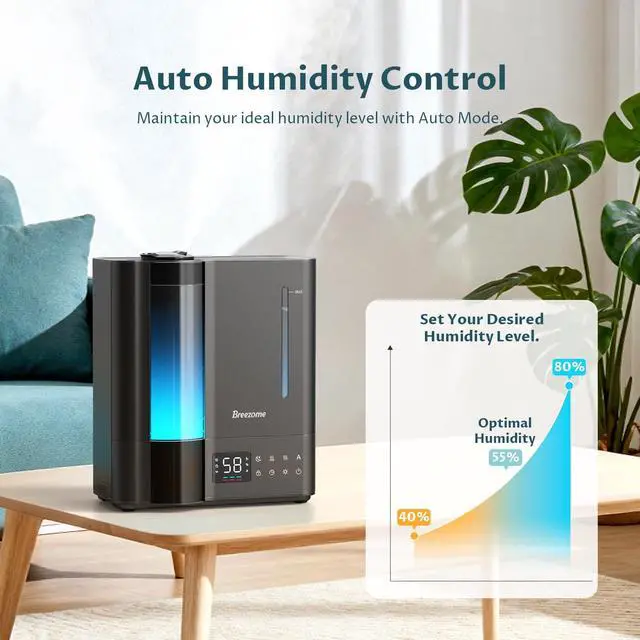 Alt view image 5 of 7 - 8L Humidifiers for Bedroom, Warm & Cool Mist for Large Room Home, Top Fill Ultrasonic Humidifier, Humidity Sensor, Essential Oil, 60H Runtime, Quiet for Baby, Plants, Fast Relief