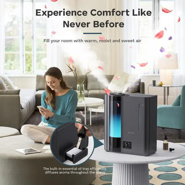 Alt view image 7 of 7 - 8L Humidifiers for Bedroom, Warm & Cool Mist for Large Room Home, Top Fill Ultrasonic Humidifier, Humidity Sensor, Essential Oil, 60H Runtime, Quiet for Baby, Plants, Fast Relief