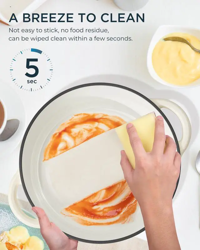 Alt view image 6 of 7 - Enameled Cast Iron Dutch Oven - 6QT Pot with Lid & Cotton Potholders - Heavy-Duty Cookware for Braising, Stews, Roasting, Bread Baking, Oven Safe up to 500° F & Across All Cooktops, Cream White