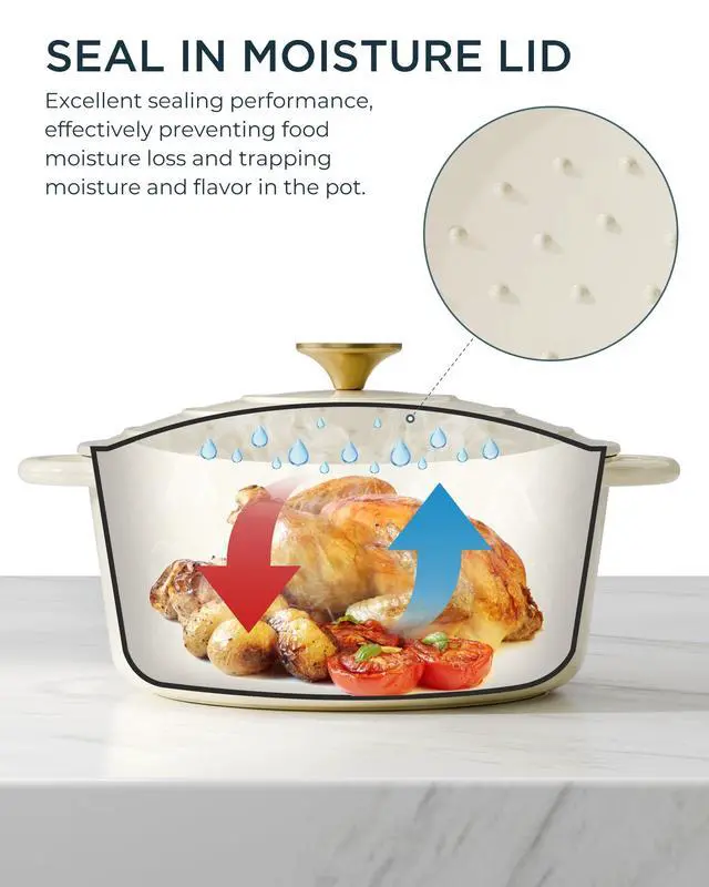 Alt view image 3 of 7 - Enameled Cast Iron Dutch Oven - 6QT Pot with Lid & Cotton Potholders - Heavy-Duty Cookware for Braising, Stews, Roasting, Bread Baking, Oven Safe up to 500° F & Across All Cooktops, Cream White