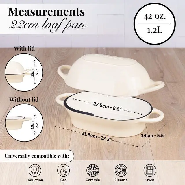 Alt view image 2 of 7 - Dutch Oven For Sourdough Bread Baking Enamelled Cast Iron Bread Loaf Pot Oven Safe Non Stick Bread Pot Rectangular, Cream, 24cm x 16cm by