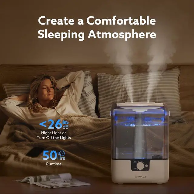 Alt view image 3 of 7 - Humidifiers for Bedroom Large Room Home, 6L Cool Mist Humidifier for Baby and Plant, Oil Diffuser, Top Fill Humidifier with Night Light, Quiet 23dB, Up to 26H, White 1Pack