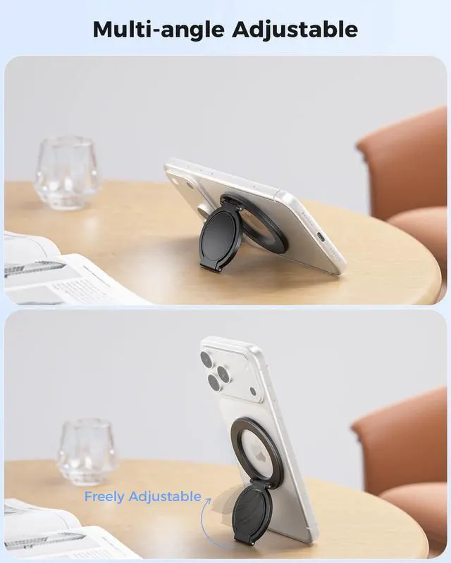 Alt view image 4 of 7 - Magnetic Ring Holder for MagSafe Dual-Side Magnetics, Removable Gym Phone Grip with Kickstand for iPhone 17/16/15/14/13/12/ Series MagSafe Case All Phones Compatible with Magnetic Car Mount