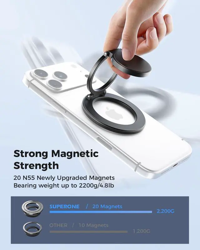 Alt view image 6 of 7 - Magnetic Ring Holder for MagSafe Dual-Side Magnetics, Removable Gym Phone Grip with Kickstand for iPhone 17/16/15/14/13/12/ Series MagSafe Case All Phones Compatible with Magnetic Car Mount