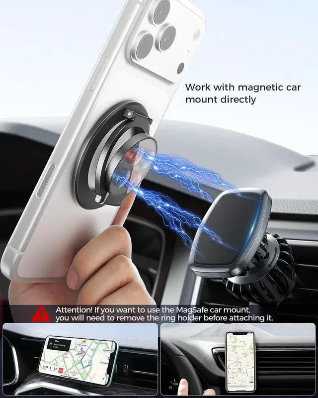 Alt view image 3 of 7 - Magnetic Ring Holder for MagSafe Dual-Side Magnetics, Removable Gym Phone Grip with Kickstand for iPhone 17/16/15/14/13/12/ Series MagSafe Case All Phones Compatible with Magnetic Car Mount