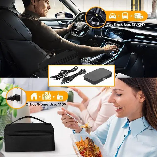 Alt view image 2 of 6 - Protable Oven Food Warmer 100W, 12V/24V/110V Electric Lunch Box for Adults, Personal Microwave for Heating and Cooking Meals on Office/Travel/Car/Truck/Hotel/Home/Workplace