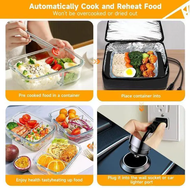 Alt view image 3 of 6 - Protable Oven Food Warmer 100W, 12V/24V/110V Electric Lunch Box for Adults, Personal Microwave for Heating and Cooking Meals on Office/Travel/Car/Truck/Hotel/Home/Workplace