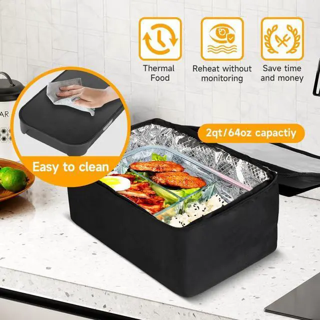 Alt view image 4 of 6 - Protable Oven Food Warmer 100W, 12V/24V/110V Electric Lunch Box for Adults, Personal Microwave for Heating and Cooking Meals on Office/Travel/Car/Truck/Hotel/Home/Workplace