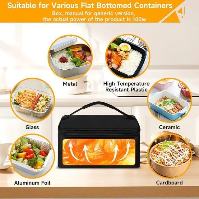 Alt view image 5 of 6 - Protable Oven Food Warmer 100W, 12V/24V/110V Electric Lunch Box for Adults, Personal Microwave for Heating and Cooking Meals on Office/Travel/Car/Truck/Hotel/Home/Workplace