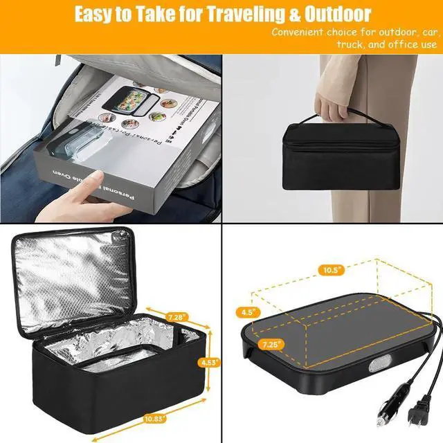 Alt view image 6 of 6 - Protable Oven Food Warmer 100W, 12V/24V/110V Electric Lunch Box for Adults, Personal Microwave for Heating and Cooking Meals on Office/Travel/Car/Truck/Hotel/Home/Workplace