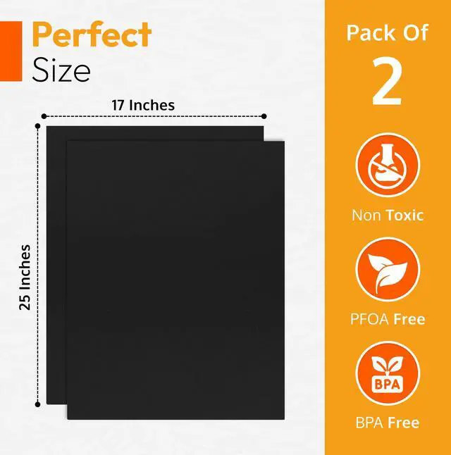 Alt view image 3 of 7 - Oven Liners for Bottom of Oven - Thick Heavy Duty 17 x 25 2 Pack Non-Stick Reusable Mats - BPA & PFOA Free Protector for Electric, Gas, Microwave & BBQ Grill Liner - Easy Clean & Heat Resistant