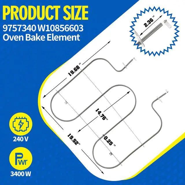 Alt view image 2 of 7 - W10856603 9757340 Electric Oven Broil Element Compatible with Whirlpool 4KWFC120MAW0GR395LXGB0 RF111PXSQ1, W10308476 Oven Heating Element 240V 3400W Replace CH7340 814431 3195063 AP5999255