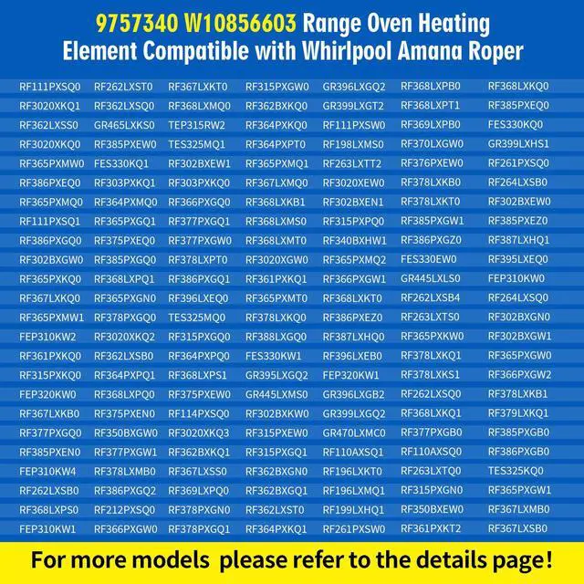 Alt view image 4 of 7 - W10856603 9757340 Electric Oven Broil Element Compatible with Whirlpool 4KWFC120MAW0GR395LXGB0 RF111PXSQ1, W10308476 Oven Heating Element 240V 3400W Replace CH7340 814431 3195063 AP5999255