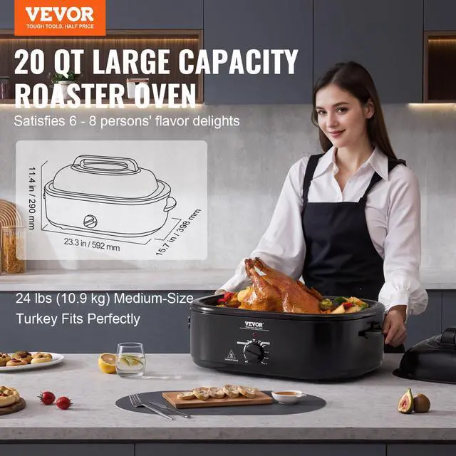 Alt view image 2 of 7 - Electric Roaster Oven, 20 QT Turkey Roaster with Self-Basting Lid, 1450W Roaster with Defrost & Warm Function, Adjustable Temperature, Removable Pan & Rack, Fits Turkeys Up to 24LBS