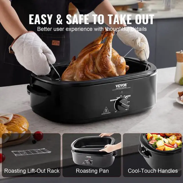 Alt view image 5 of 7 - Electric Roaster Oven, 20 QT Turkey Roaster with Self-Basting Lid, 1450W Roaster with Defrost & Warm Function, Adjustable Temperature, Removable Pan & Rack, Fits Turkeys Up to 24LBS