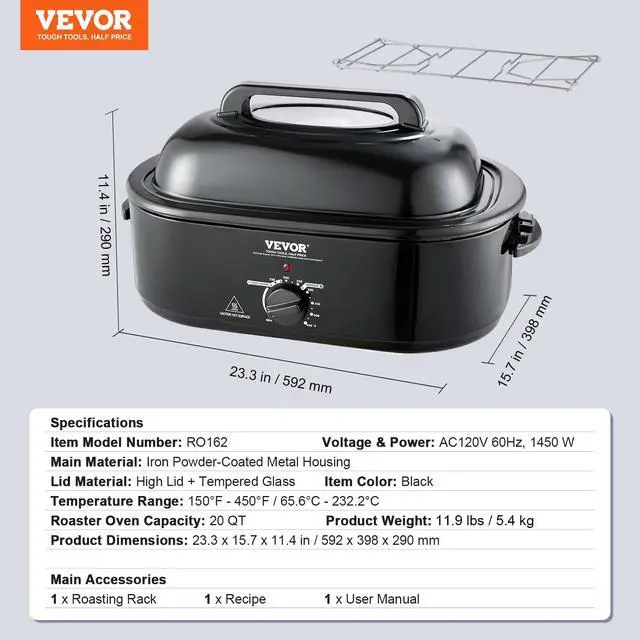 Alt view image 7 of 7 - Electric Roaster Oven, 20 QT Turkey Roaster with Self-Basting Lid, 1450W Roaster with Defrost & Warm Function, Adjustable Temperature, Removable Pan & Rack, Fits Turkeys Up to 24LBS