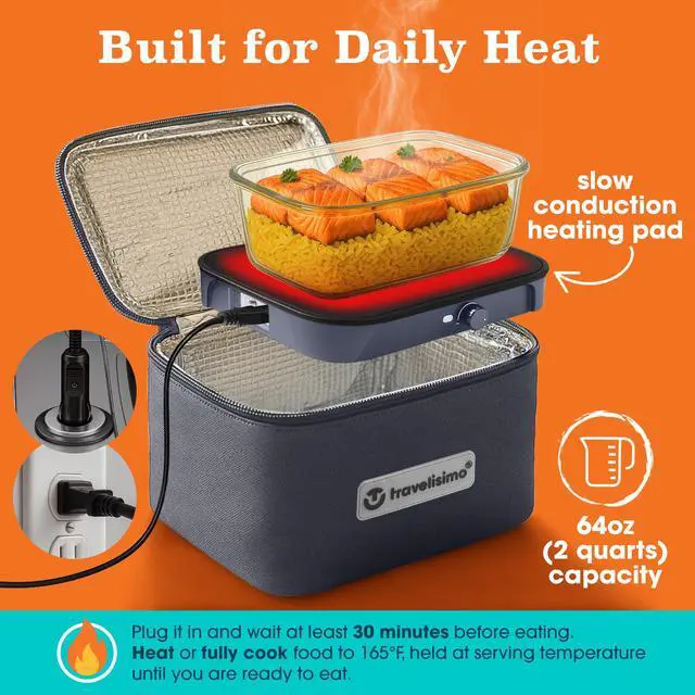 Alt view image 2 of 7 - Portable Microwave, Portable Food Warmer For Work & Home Use, Heated Lunch Box 12V/24V/110V, Portable Oven 3-in-1 Food Heater, Electric Lunch Box, Calentador de Comida Portatil