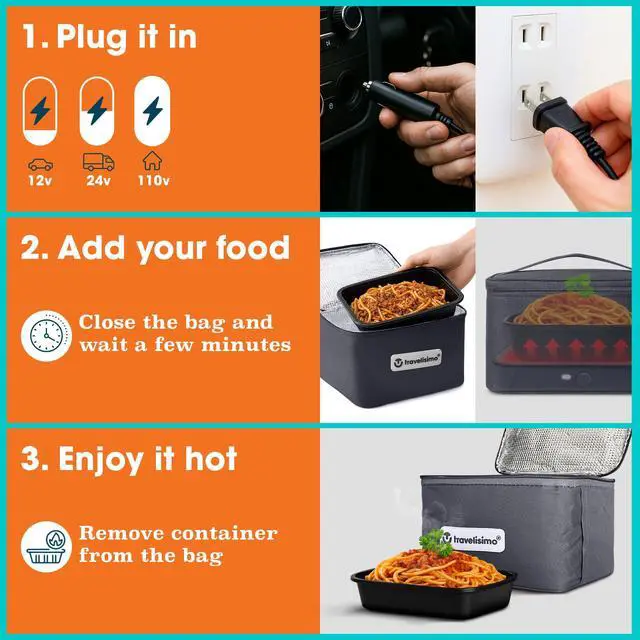 Alt view image 3 of 7 - Portable Microwave, Portable Food Warmer For Work & Home Use, Heated Lunch Box 12V/24V/110V, Portable Oven 3-in-1 Food Heater, Electric Lunch Box, Calentador de Comida Portatil