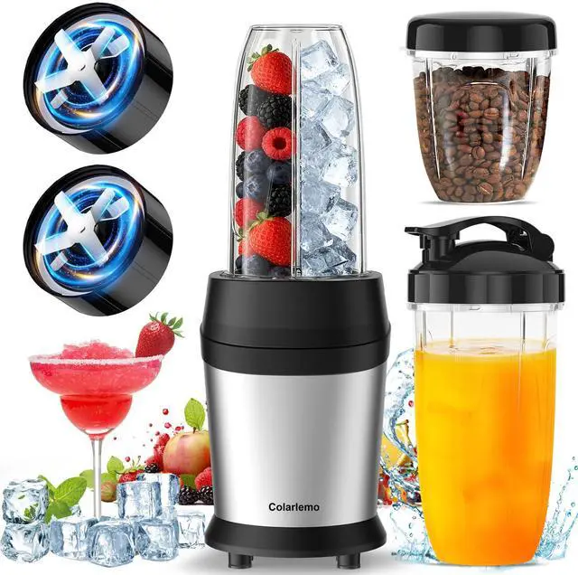 Main image of 12-Piece Smoothie Blender Maker 25,000 RPM Personal Blender for Ice Crushing Smoothies & Frozen Drinks Nuts with 23oz, 32oz, 37oz Portable Cups Two 6-Leaf Stainless Steel Blades, Silver