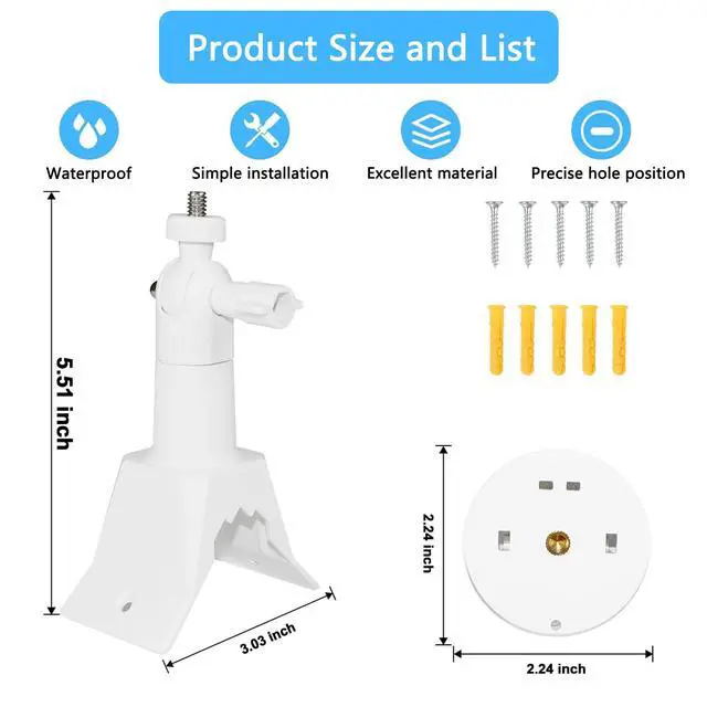 Alt view image 6 of 7 - Corner Wall Mount Bracket Compatible with Ring Pan-Tilt Indoor Cam, 360 Degree Adjustable Mounting Holder, with 1/4 Screw Easy to Install (White, 1 Pack)