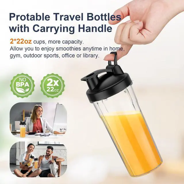 Alt view image 4 of 7 - Smoothie Blender, 900W Personal Blender for Shakes and Smoothies for Kitchen with 2 Portable Cups 22oz, Single Serve Smoothies Maker Mixer for Juices, Nutritious Recipe, Grey Blue