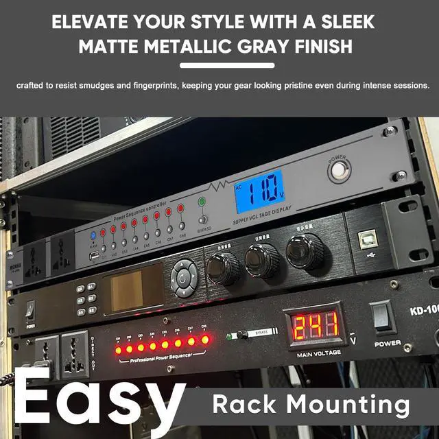 Alt view image 5 of 7 - Rack Mount Power Conditioner 20A Sequencer for Audio Equipment, 10 Outlets 2000W Power Supply with 8 Independent Controls, Surge Protector, Voltage Display, External Switch