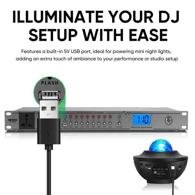 Alt view image 7 of 7 - Rack Mount Power Conditioner 20A Sequencer for Audio Equipment, 10 Outlets 2000W Power Supply with 8 Independent Controls, Surge Protector, Voltage Display, External Switch