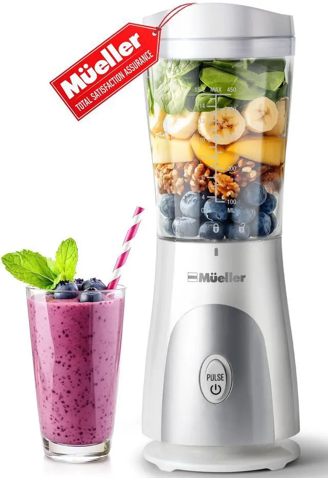 Main image of Smoothie Blender for Smoothies - Personal Blender for Shakes, Frozen Drinks, Baby Food & More, 15oz Travel Cup and Lid, Durable Stainless Steel Blades for Powerful Blending Performance, White