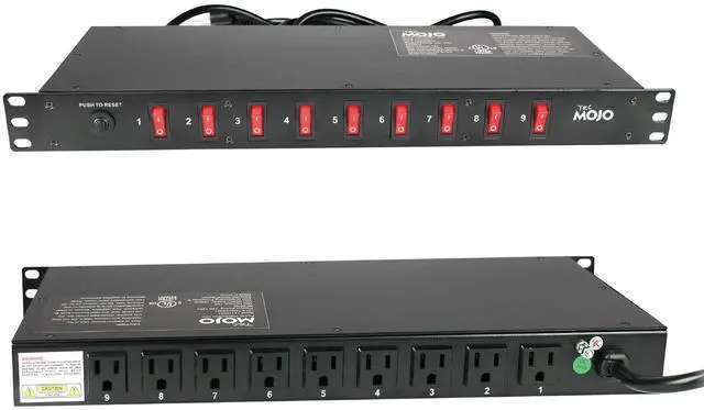 Main image of 9-Outlet Rack Mount Overloading Protection Circuit Breaker PDU Power Strip with Individual Switch 6ft Cord for IT and Network Racks and Cabinets
