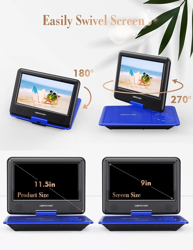 Alt view image 4 of 7 - 11.5" Portable DVD Player, 5-Hour Built-in Rechargeable Battery, with 9" Swivel Screen, Support CD/DVD/SD Card/USB, with Remote Control, 1.8M Car Charger and Power Adaptor (Blue)