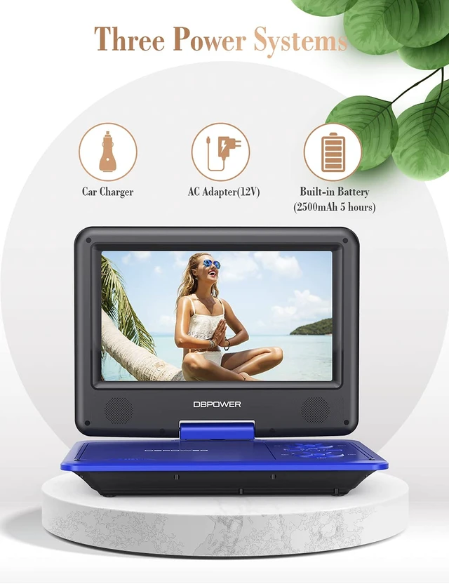 Alt view image 5 of 7 - 11.5" Portable DVD Player, 5-Hour Built-in Rechargeable Battery, with 9" Swivel Screen, Support CD/DVD/SD Card/USB, with Remote Control, 1.8M Car Charger and Power Adaptor (Blue)