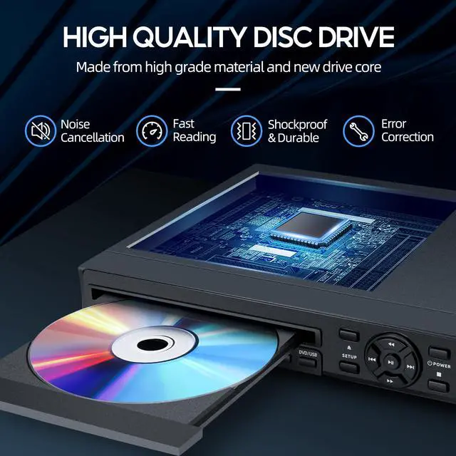 Alt view image 2 of 7 - DVD Player, 1080P Region Free DVD Players for TV with HDMI/RCA Output, DVD CD Player for Home Built-in PAL/NTSC Support USB Input