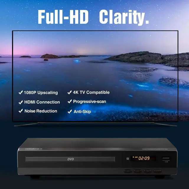 Alt view image 2 of 7 - FlexaPlay Region-Free HDMI DVD Player for TV 1080p Upscaling, USB Port, DVD/CD/MP3 Multi-Format Playback Ultra-Compact Mini Design, Includes HDMI/RCA Cables, Remote Control