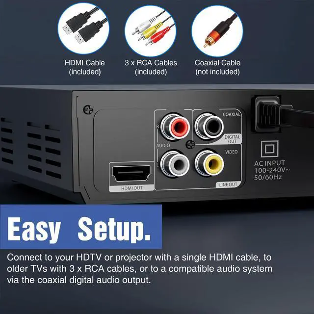 Alt view image 6 of 7 - FlexaPlay Region-Free HDMI DVD Player for TV 1080p Upscaling, USB Port, DVD/CD/MP3 Multi-Format Playback Ultra-Compact Mini Design, Includes HDMI/RCA Cables, Remote Control