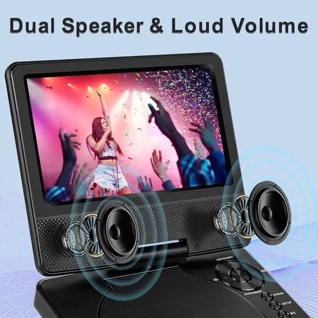 Alt view image 4 of 7 - 9.5" Portable DVD Player for Kids and Car, 7.5" Swivel Screen with 4-6 Hours Built-in Battery, Car DVD Player with Dual Speakers, Support Sync Screen to TV, USB/SD/Multiple Disc Formats
