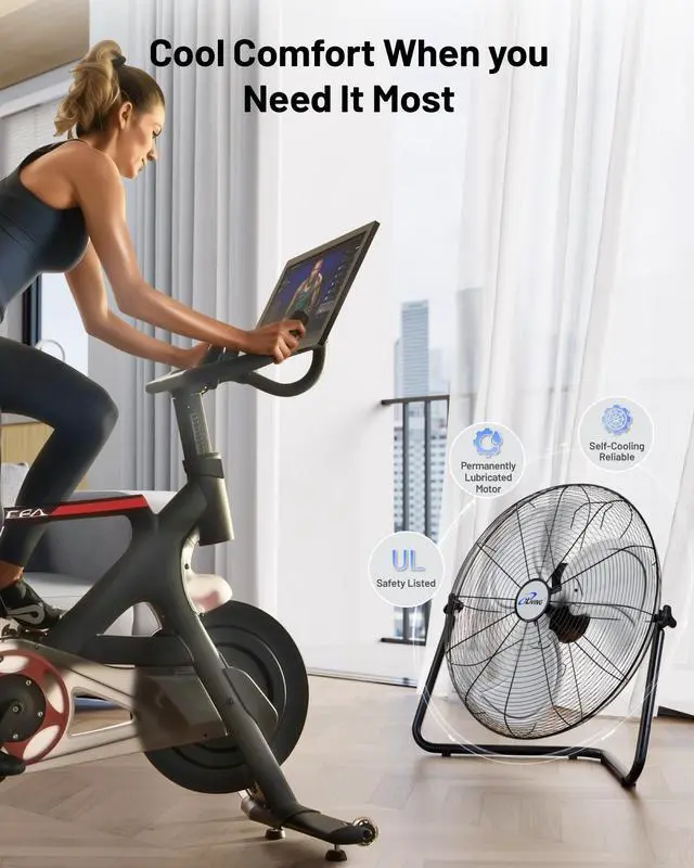 Alt view image 3 of 7 - 20 Inch Heavy Duty Floor & Wall Mount Fan - 5750 CFM High Velocity, 120-Watt, 3-Speed, Industrial Cooling for Garage, Workshop, Office, Home - UL Listed, Black