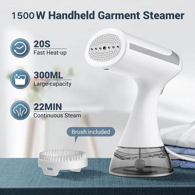 Alt view image 2 of 7 - Steamer for Clothes 1500W, Clothes Steamer for Home, Office, Travel, Portable Handheld Garment Steamer Upgraded 300ML Large Capacity Water Tank, Wrinkle Remover(White)