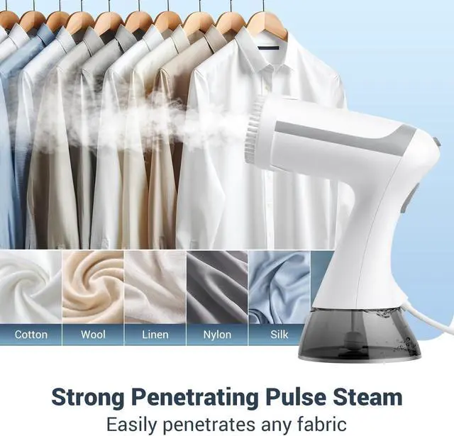 Alt view image 3 of 7 - Steamer for Clothes 1500W, Clothes Steamer for Home, Office, Travel, Portable Handheld Garment Steamer Upgraded 300ML Large Capacity Water Tank, Wrinkle Remover(White)