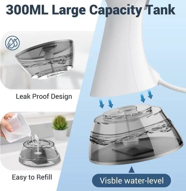 Alt view image 5 of 7 - Steamer for Clothes 1500W, Clothes Steamer for Home, Office, Travel, Portable Handheld Garment Steamer Upgraded 300ML Large Capacity Water Tank, Wrinkle Remover(White)