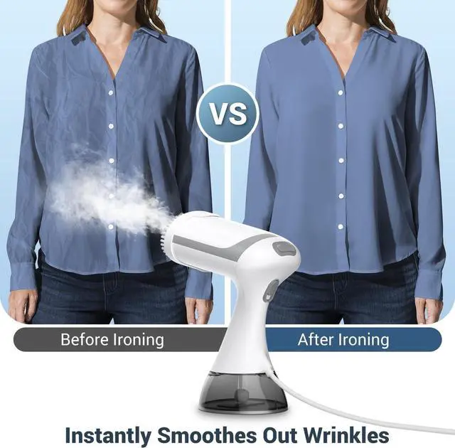 Alt view image 6 of 7 - Steamer for Clothes 1500W, Clothes Steamer for Home, Office, Travel, Portable Handheld Garment Steamer Upgraded 300ML Large Capacity Water Tank, Wrinkle Remover(White)