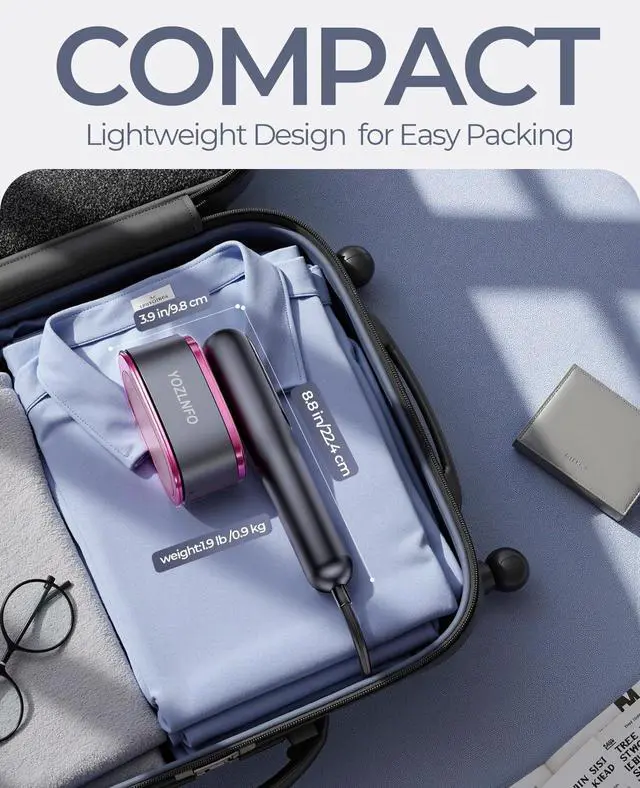 Alt view image 2 of 7 - Travel Steamer for Clothes Portable: 2-in-1 Mini Handheld Garment Steamer Iron - 15s Heat Up & 5 Adjustable Steam - Large Ceramic Panel - 110-120V